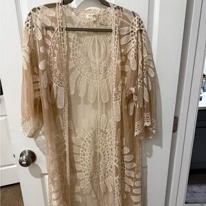Rebellion Again Lace Duster Kimono Large Sheer Embroidered Boho Cardigan
